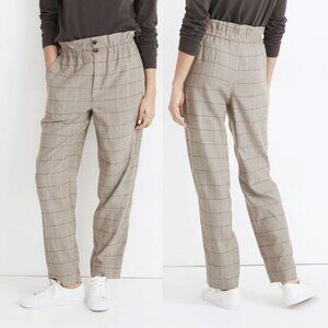 Madewell NWT Paperbag Tapered Pants in Herringbone Plaid Tan, Grey and Brown, 6